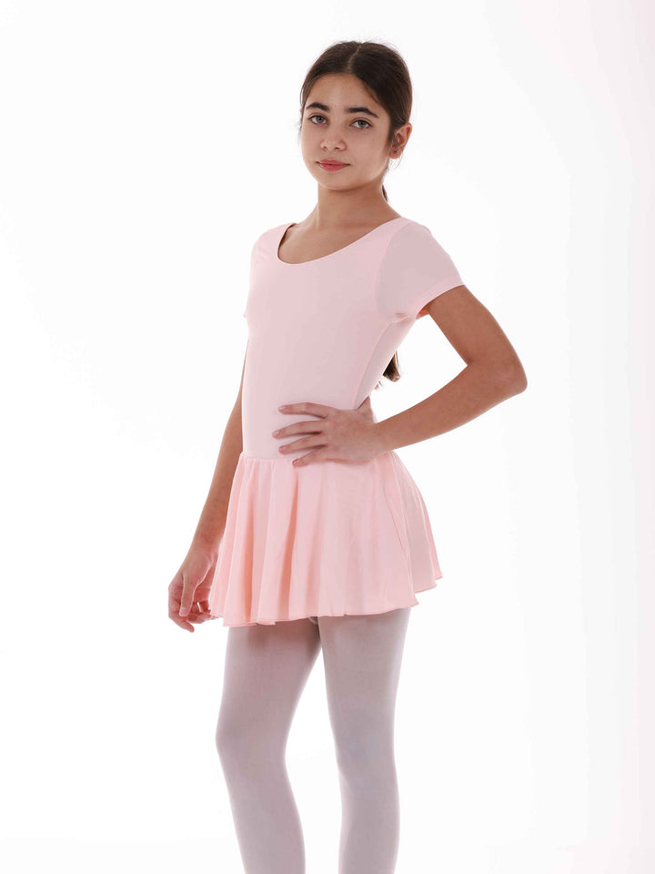 Dress de ballet à short sleeves for girls, skirt flowing attachée, encolure arrondie et dos dégagé pour un look flatteur, couleur pink saumon