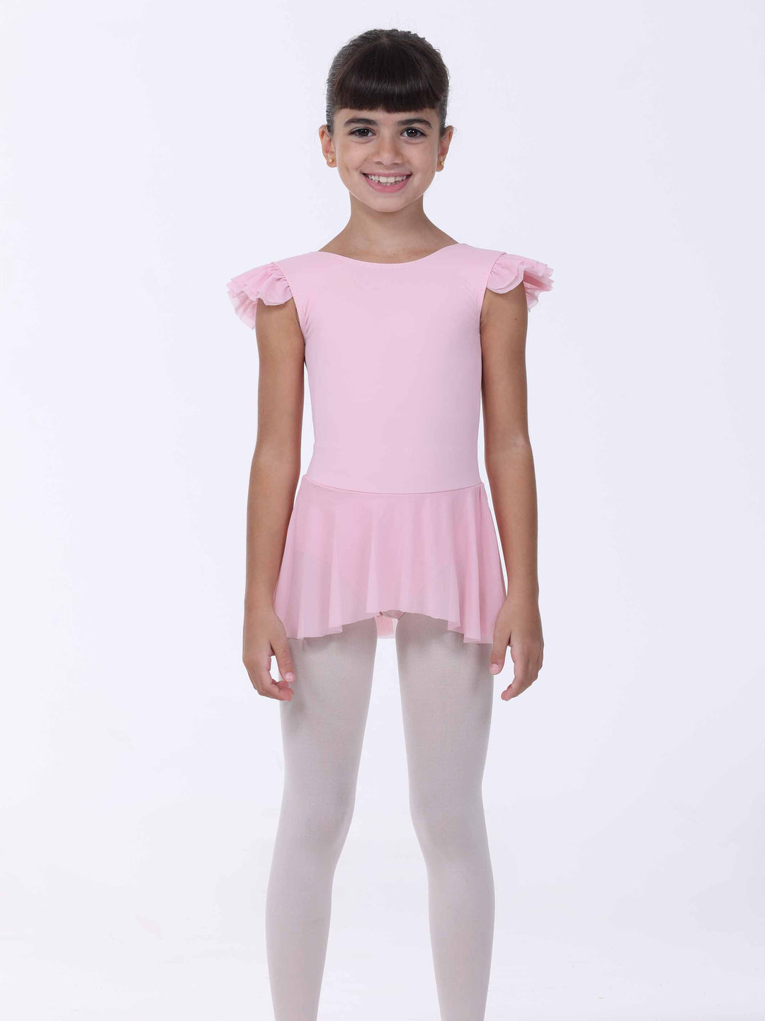 Abito di danse rosa clair da bambina – manches papillon e gonna fluido intégrée.