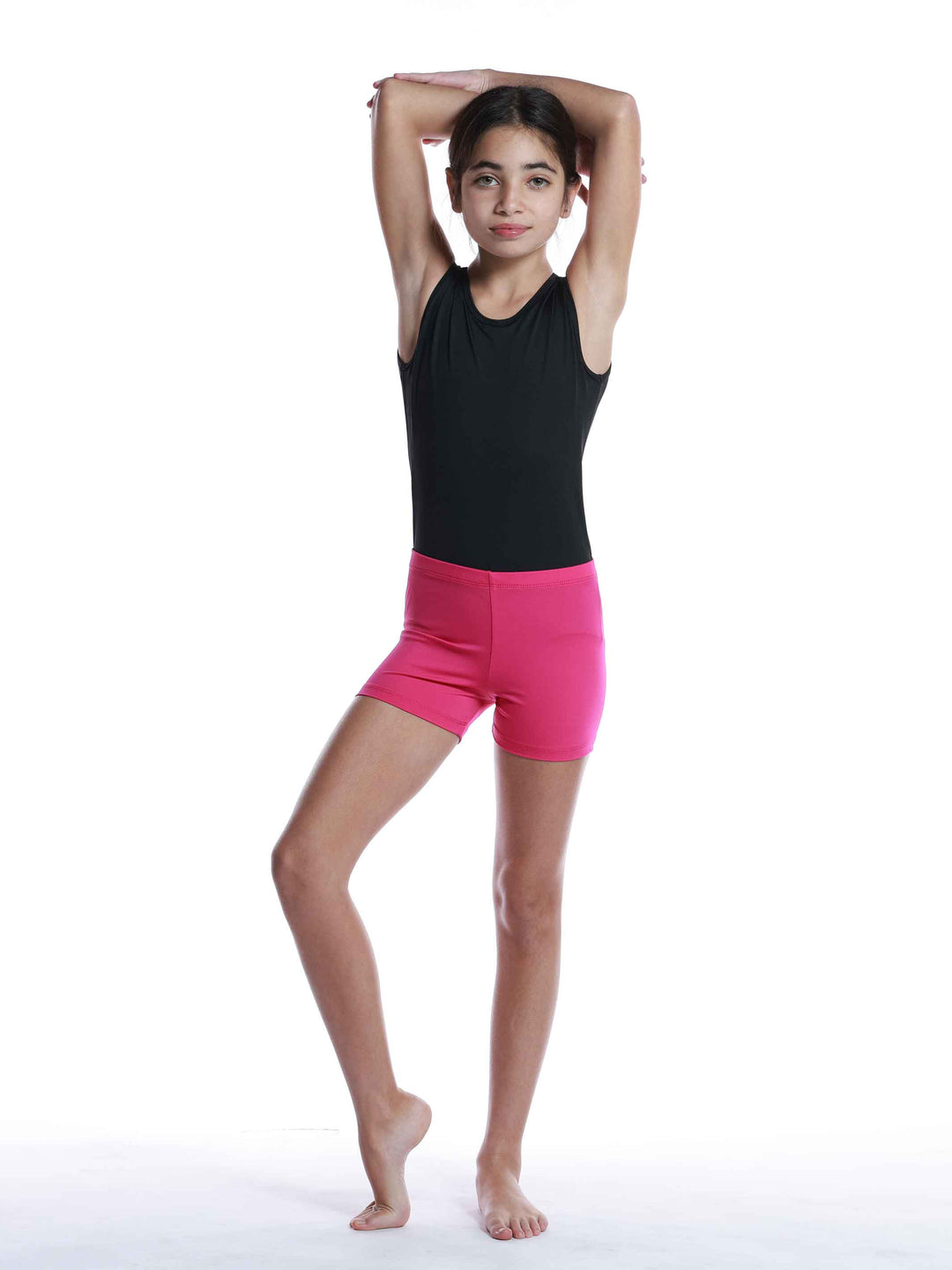 Short of gymnastique pink vif for girls - vue latérale - comfort and flexibilité