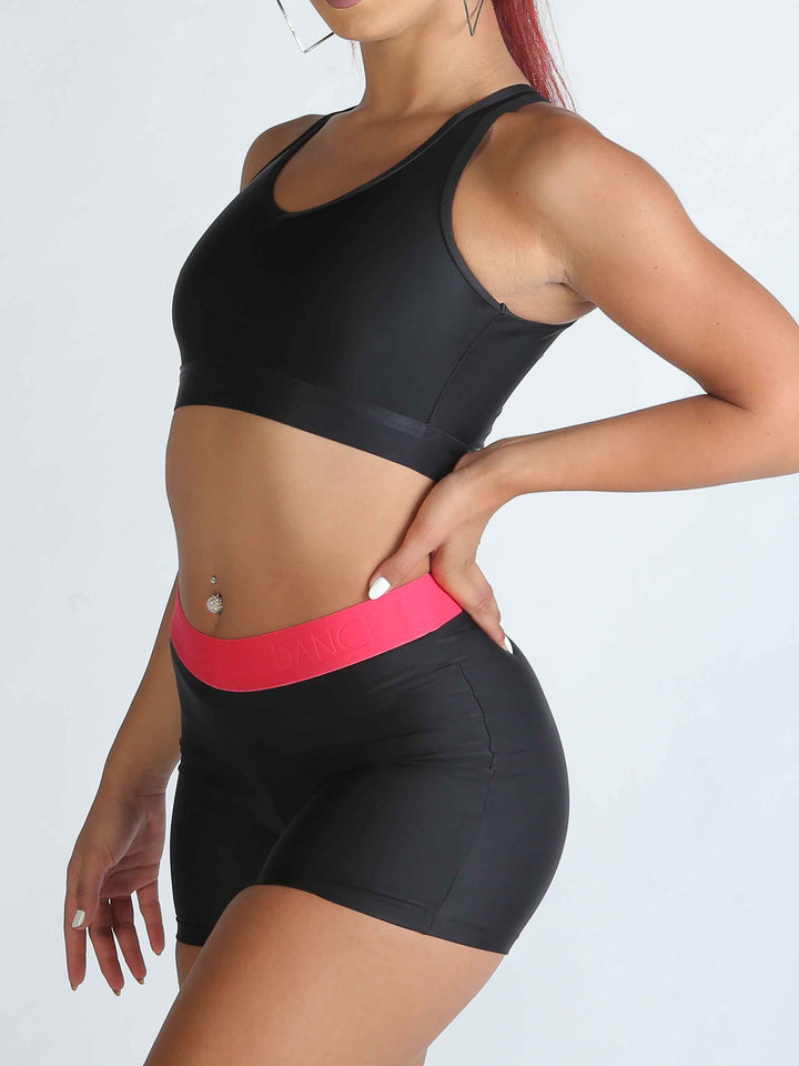 Short di danse taille basse rosa vif - vue latérale - bande élastique comodo