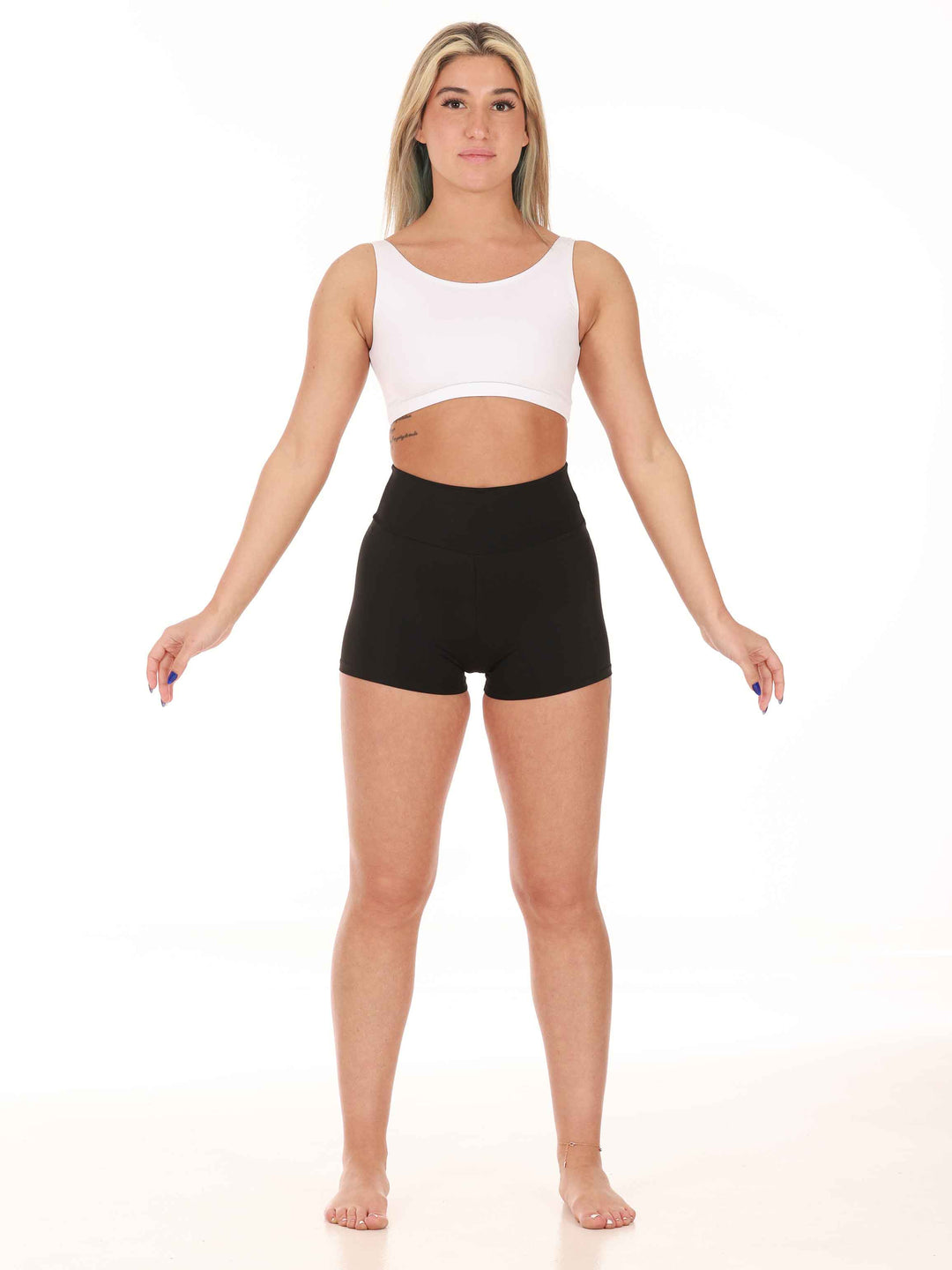 Short taille haute de danse et yoga da donna, avec large ceinture de 8 cm pour un sostegno ottimale, couleur neroe
