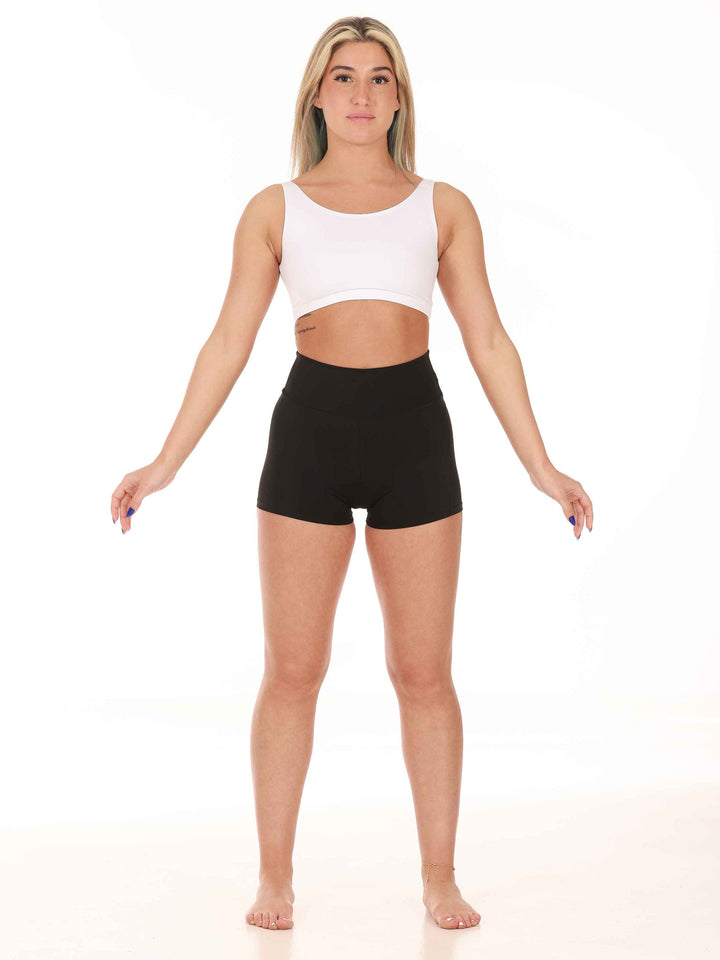 Short taille haute de danse et yoga da donna, avec large ceinture de 8 cm pour un sostegno ottimale, couleur neroe