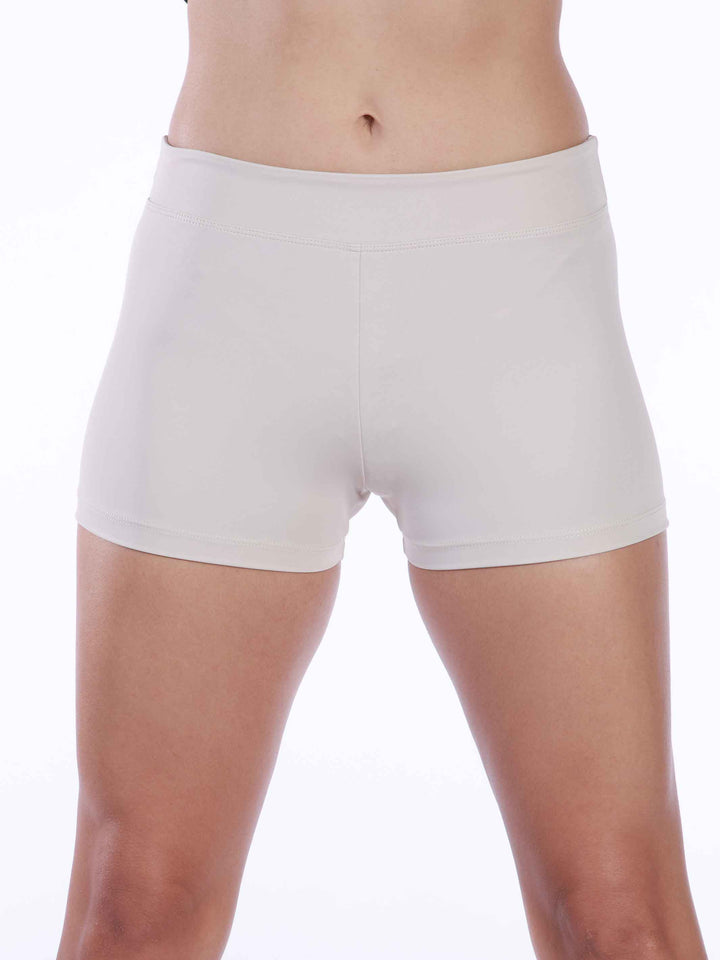 Short taille basse pour la danse et le yoga, coupe brief, couleur beige clair, da donna - vue de face